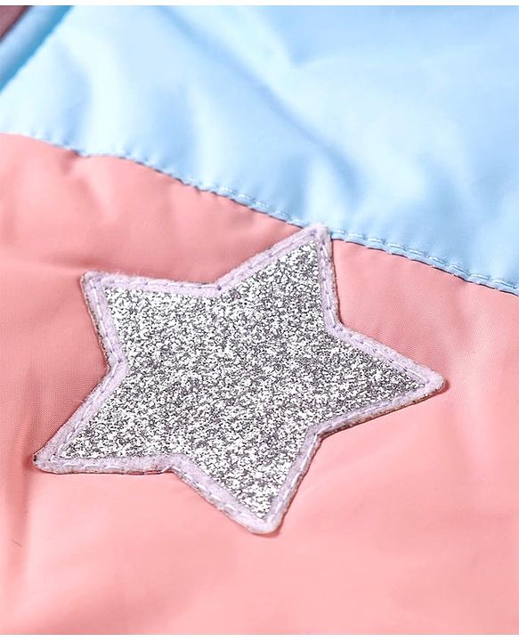 Babyhug Full Sleeves Padded Hooded Jacket with Colour Block & Star Patch Work Detailing - Multicolour