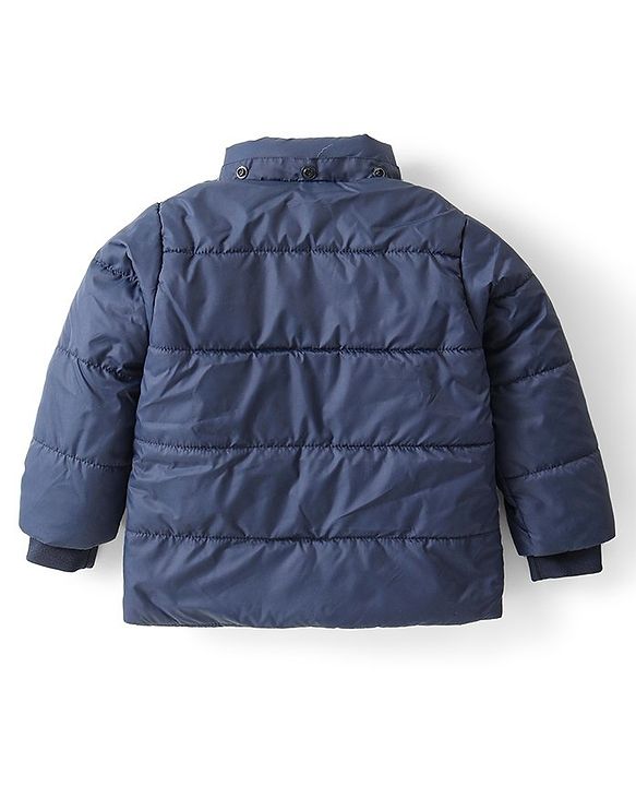 Babyhug Full Sleeves Padded Quilted Jacket with Detachable Hood Solid Colour - Navy Blue