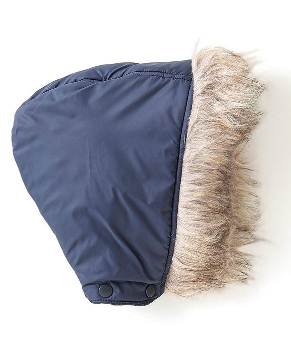 Babyhug Full Sleeves Padded Quilted Jacket with Detachable Hood Solid Colour - Navy Blue