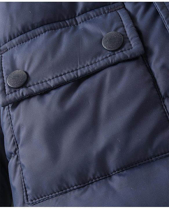 Babyhug Full Sleeves Padded Quilted Jacket with Detachable Hood Solid Colour - Navy Blue
