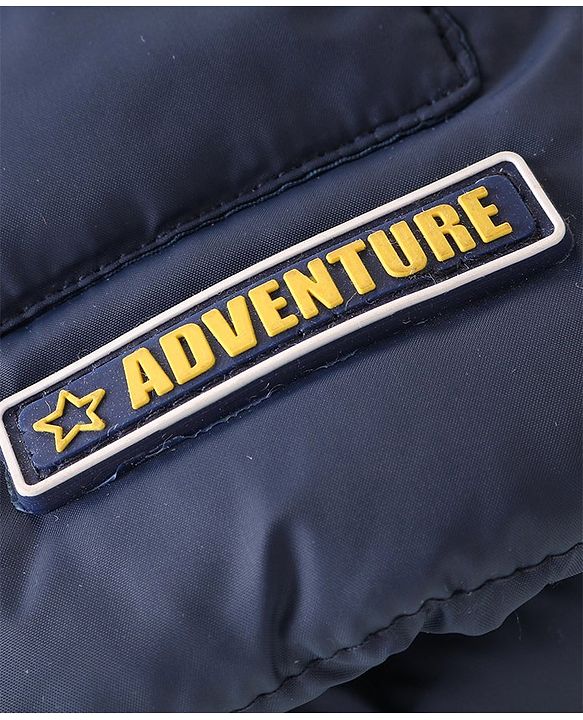 Babyhug Full Sleeves Padded Quilted Jacket with Detachable Hood Solid Colour - Navy Blue