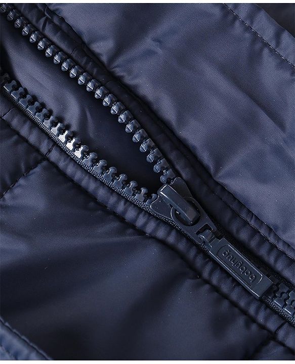 Babyhug Full Sleeves Padded Quilted Jacket with Detachable Hood Solid Colour - Navy Blue