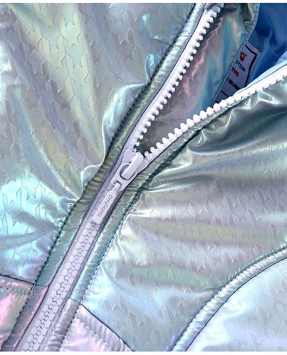 Babyhug Full Sleeve Hooded Puffer Jacket with Holographic Effect - Silver