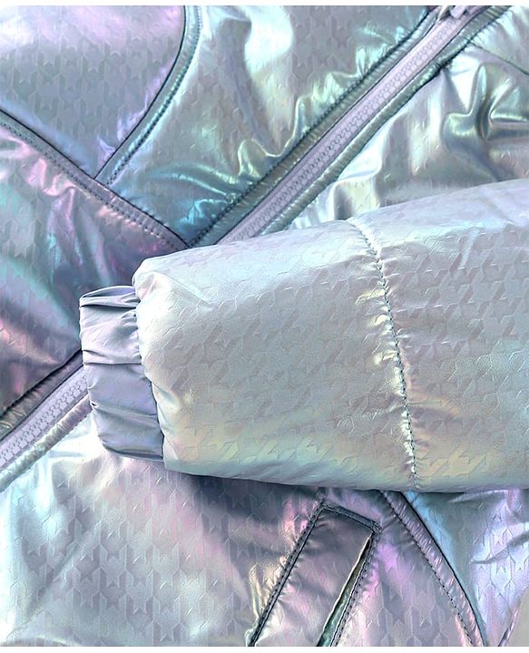 Babyhug Full Sleeve Hooded Puffer Jacket with Holographic Effect - Silver