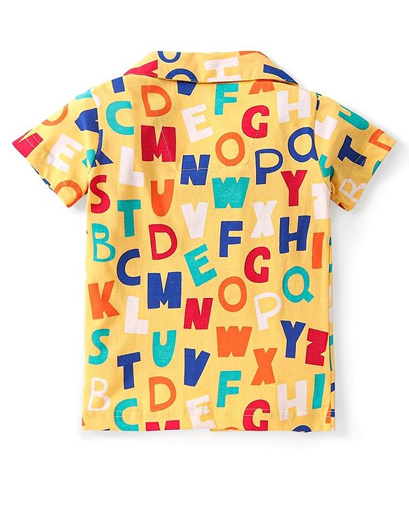 Babyhug Cotton Knit Half Sleeves Short Night Suit With Alphabets Print - Yellow