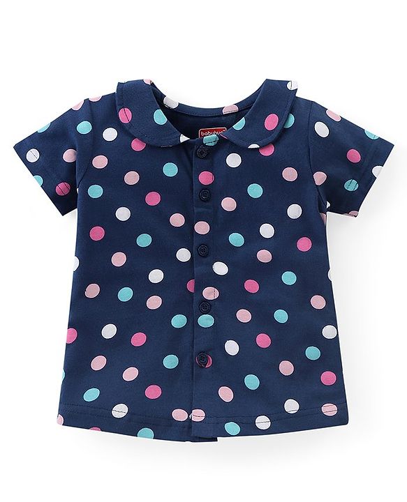 Babyhug Cotton Half Sleeves Night Suit With Polka Dots - Blue