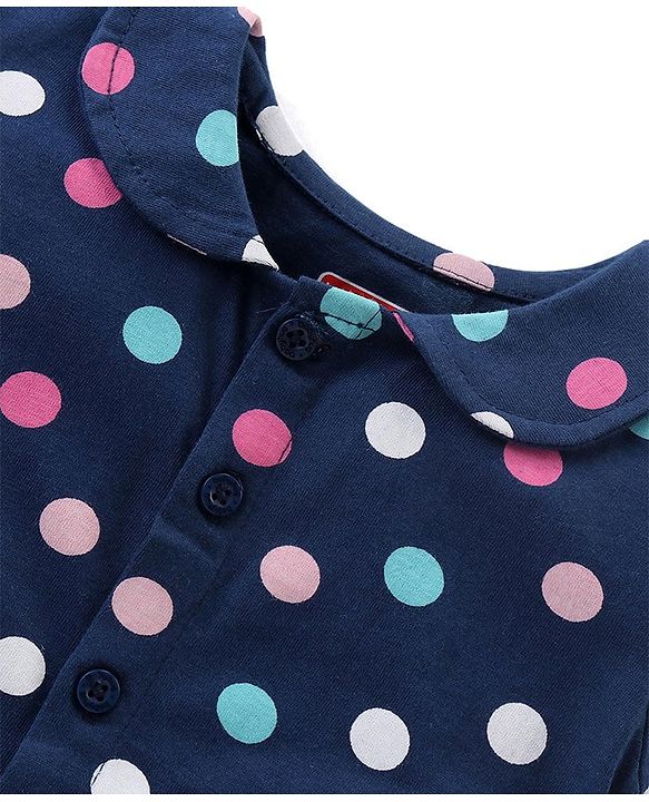 Babyhug Cotton Half Sleeves Night Suit With Polka Dots - Blue
