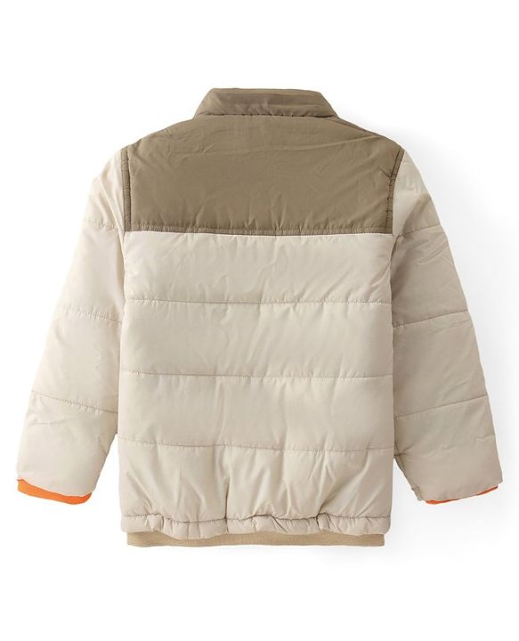 Babyhug Woven Full Sleeves Solid Color Padded Jacket With Removable Hoodie - Cream