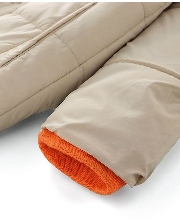Babyhug Woven Full Sleeves Solid Color Padded Jacket With Removable Hoodie - Cream