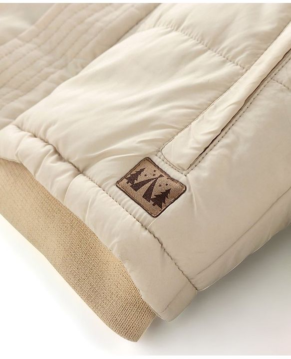 Babyhug Woven Full Sleeves Solid Color Padded Jacket With Removable Hoodie - Cream