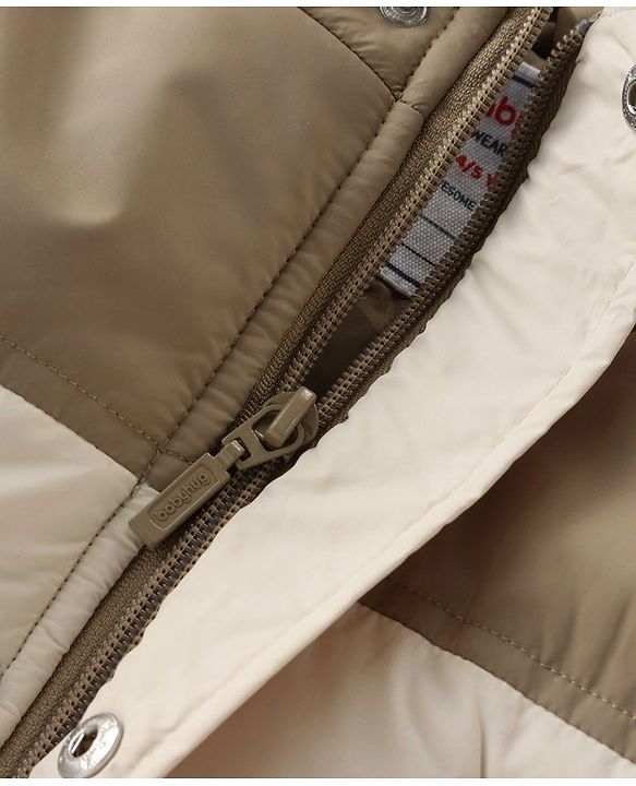 Babyhug Woven Full Sleeves Solid Color Padded Jacket With Removable Hoodie - Cream