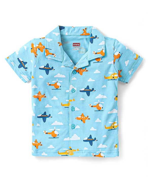 Babyhug Cotton Half Sleeves Night Suit With Airplanes Print - Blue