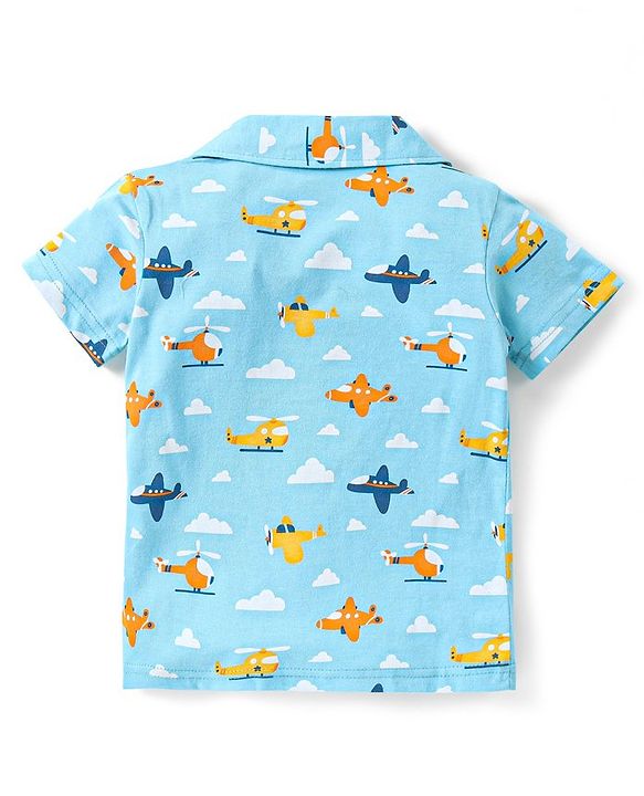 Babyhug Cotton Half Sleeves Night Suit With Airplanes Print - Blue