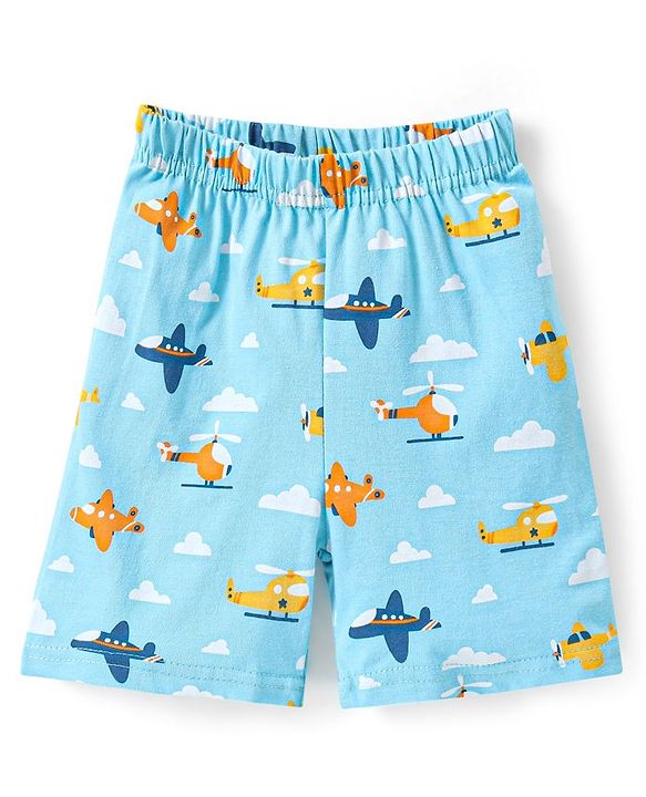Babyhug Cotton Half Sleeves Night Suit With Airplanes Print - Blue