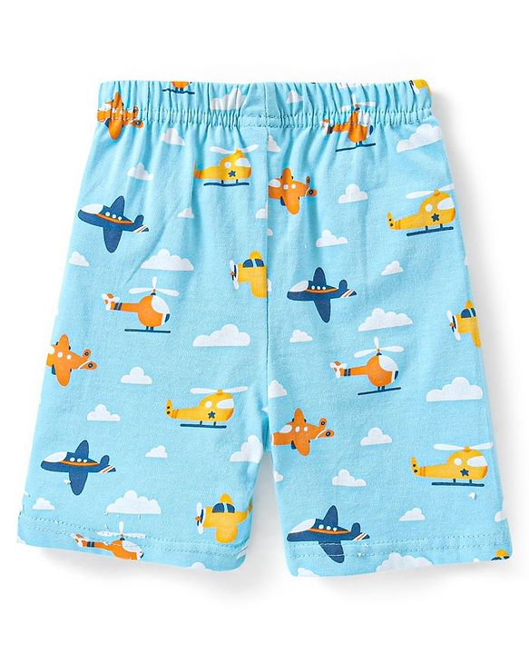 Babyhug Cotton Half Sleeves Night Suit With Airplanes Print - Blue