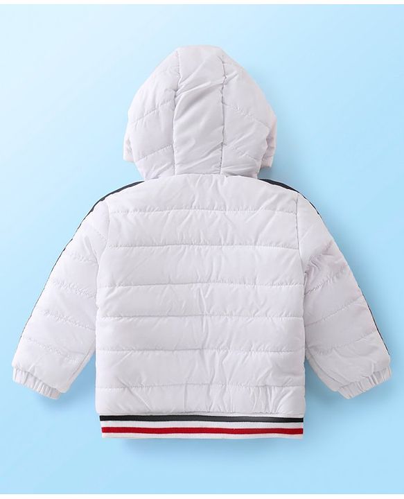 Babyhug Woven Full Sleeves Hoodie With Alphabet Patch- White