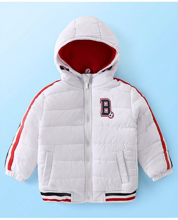 Babyhug Woven Full Sleeves Hoodie With Alphabet Patch- White