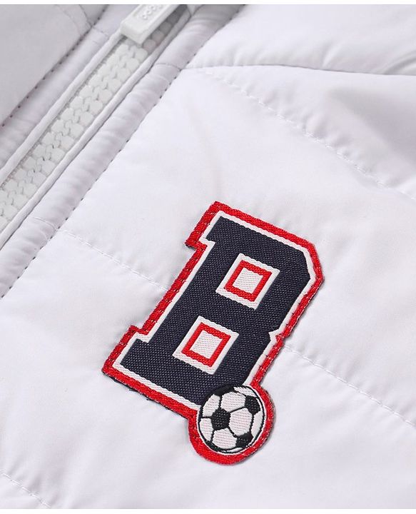Babyhug Woven Full Sleeves Hoodie With Alphabet Patch- White