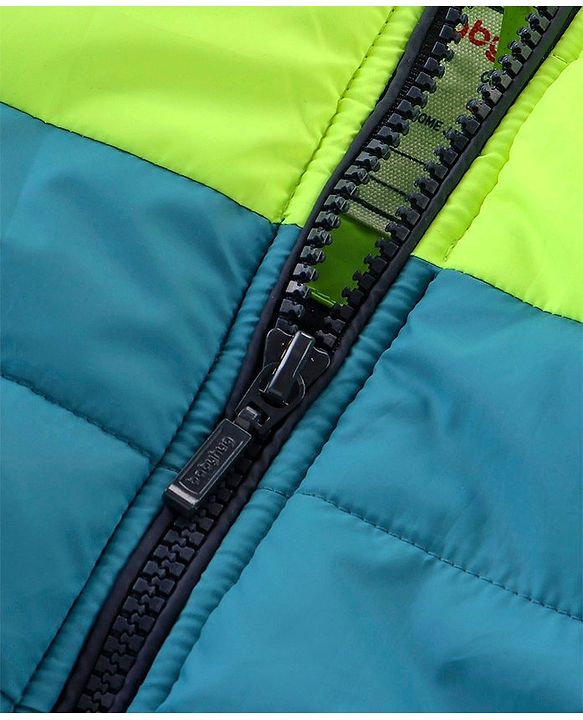 Babyhug Full Sleeves Colour Blocked Padded Jacket with Detachable Hood - Green & Blue