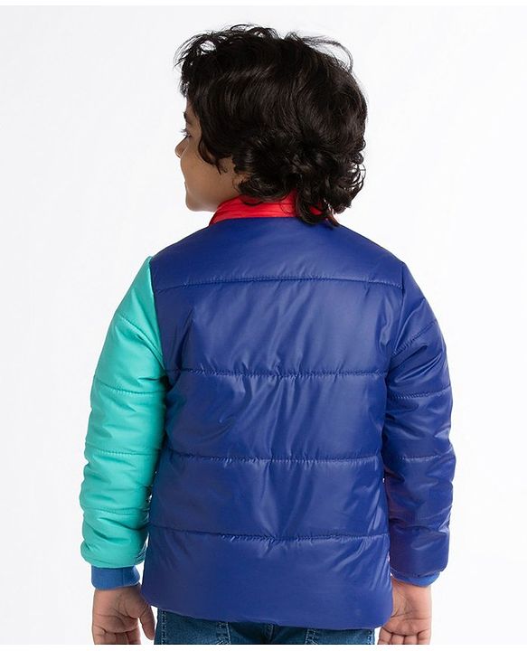Babyhug Full Sleeves Colour Blocked Padded Jacket with Detachable Hood - Multicolour