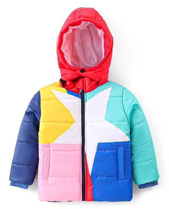 Babyhug Full Sleeves Colour Blocked Padded Jacket with Detachable Hood - Multicolour