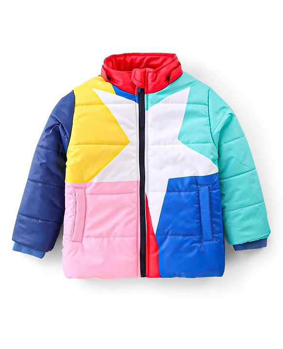 Babyhug Full Sleeves Colour Blocked Padded Jacket with Detachable Hood - Multicolour