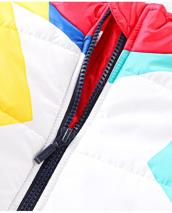 Babyhug Full Sleeves Colour Blocked Padded Jacket with Detachable Hood - Multicolour