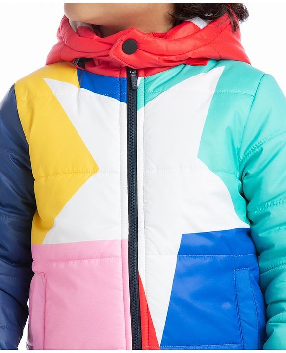 Babyhug Full Sleeves Colour Blocked Padded Jacket with Detachable Hood - Multicolour