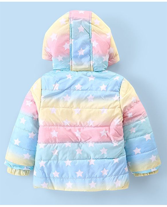 Babyhug Full Sleeves Hooded  Jacket with Star Print & Ear Applique - Multicolour