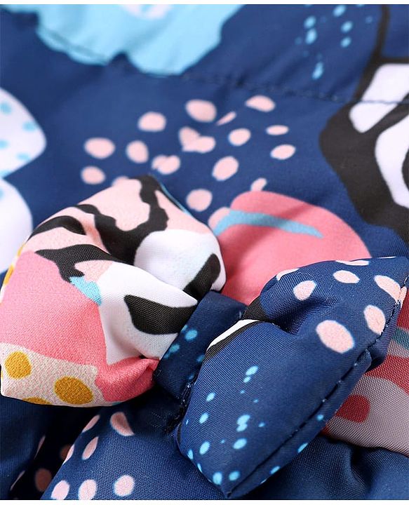 Babyhug Full Sleeves Hooded  Jacket with Floral Print - Blue