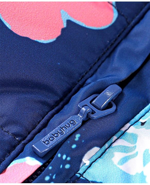 Babyhug Full Sleeves Hooded  Jacket with Floral Print - Blue