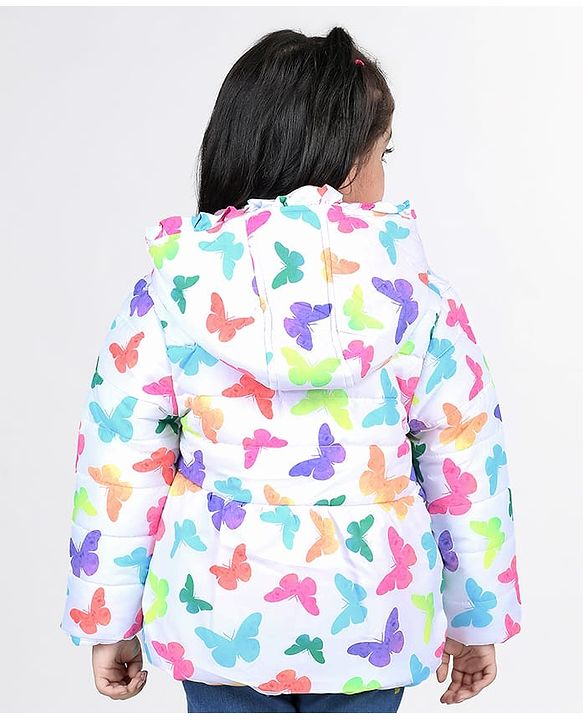 Babyhug Full Sleeves Hoodie with Butterfly Print - White & Pink