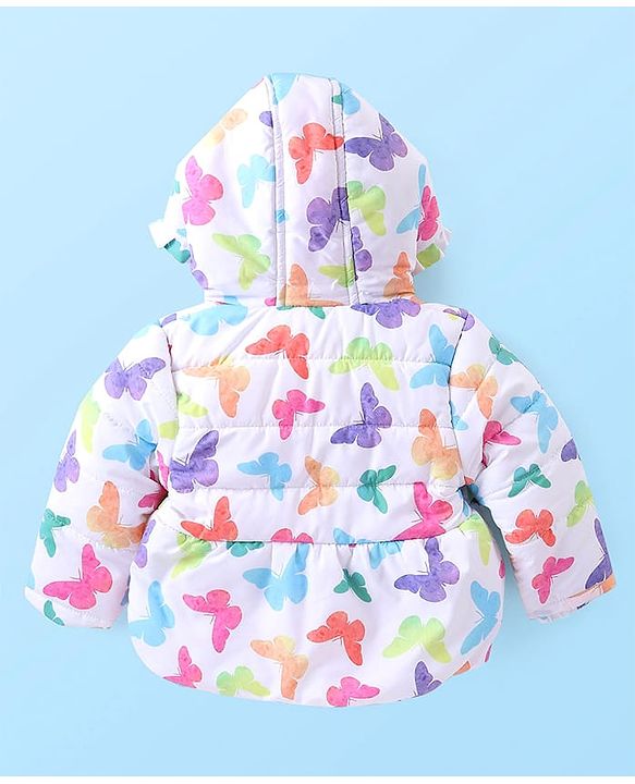 Babyhug Full Sleeves Hoodie with Butterfly Print - White & Pink