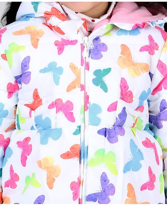 Babyhug Full Sleeves Hoodie with Butterfly Print - White & Pink