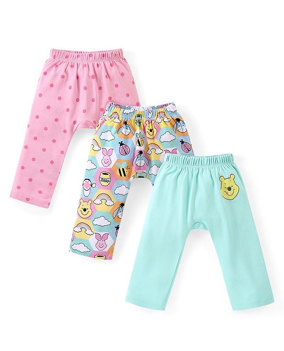 Babyhug Disney Cotton Knit Full Length Leggings with Winnie the Pooh Graphics Pack of 3 - Multicolour