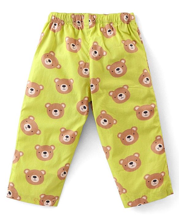Babyhug Cotton Woven Half Sleeves Night Suit With Bear Print - Green