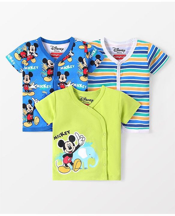 Babyhug Disney 100% Cotton Knit Half Sleeves Jhablas With Mickey Mouse Print Pack of 3 - Multicolour