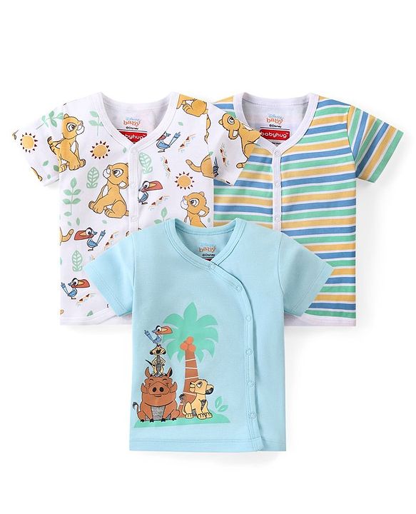 Babyhug Disney Cotton Half Sleeves Jhablas With Stripes & Lion King Graphics Pack of 3 - Multicolour