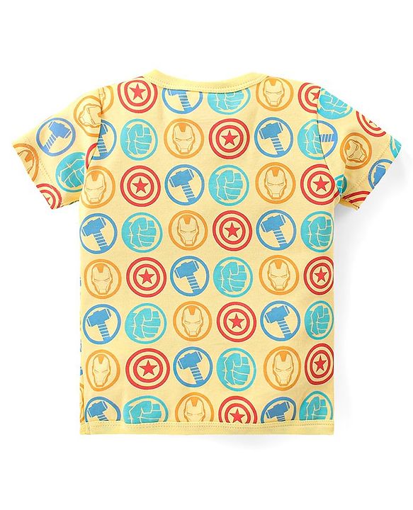Babyhug Marvel Interlock Cotton Knit Half Sleeves Front Open Jhablas with Stripes & Avengers Graphics Pack of 3 - White & Yellow
