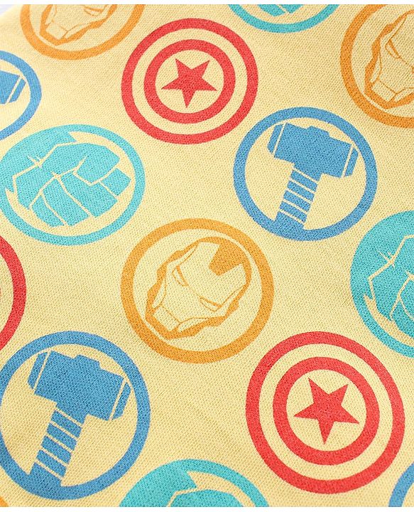 Babyhug Marvel Interlock Cotton Knit Half Sleeves Front Open Jhablas with Stripes & Avengers Graphics Pack of 3 - White & Yellow
