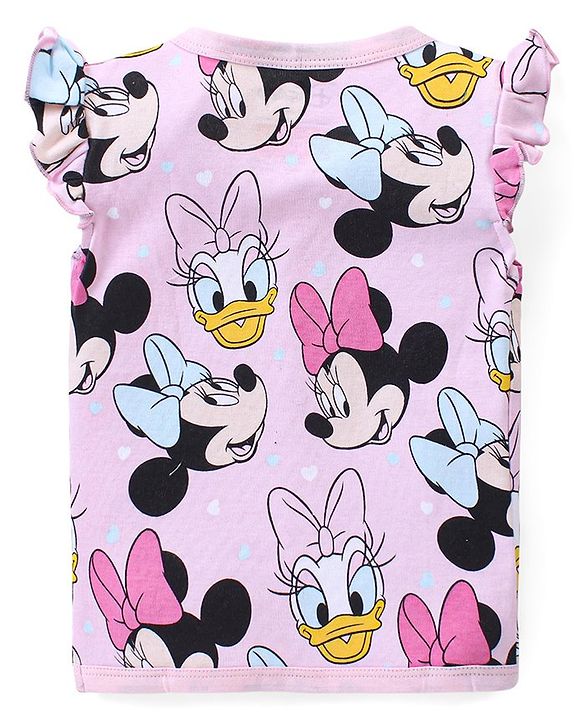 Babyhug Interlock Cotton Knit Frill Sleeves Front Open Jhablas With Minnie Mouse & Daisy Duck Graphics Pack of 3 - Pink Yellow & Blue