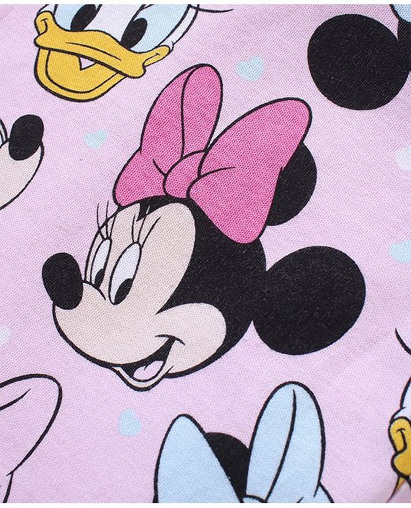 Babyhug Interlock Cotton Knit Frill Sleeves Front Open Jhablas With Minnie Mouse & Daisy Duck Graphics Pack of 3 - Pink Yellow & Blue