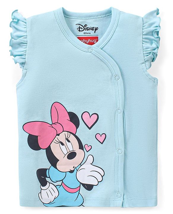 Babyhug Interlock Cotton Knit Frill Sleeves Front Open Jhablas With Minnie Mouse & Daisy Duck Graphics Pack of 3 - Pink Yellow & Blue