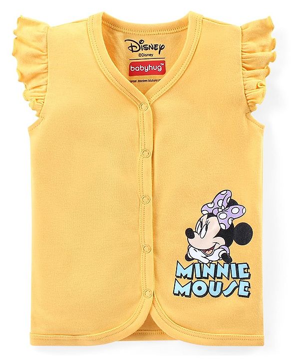 Babyhug Disney Interlock Knit Frill Sleeves Front Open Jhablas with Polka Dots &  Minnie Mouse Print Pack of 3 - Pink Yellow & Purple