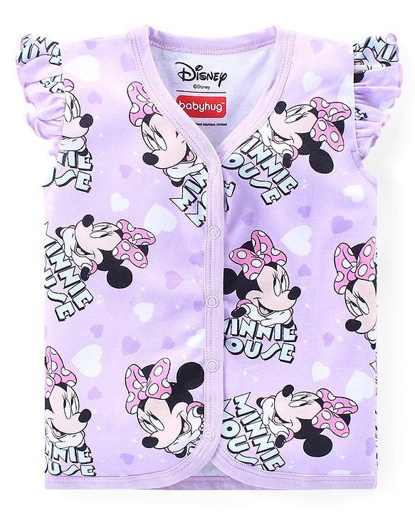 Babyhug Disney Interlock Knit Frill Sleeves Front Open Jhablas with Polka Dots &  Minnie Mouse Print Pack of 3 - Pink Yellow & Purple