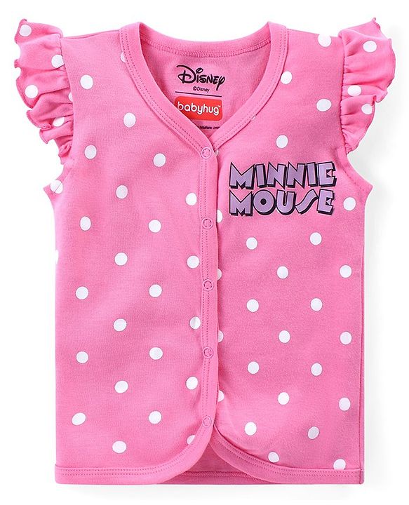 Babyhug Disney Interlock Knit Frill Sleeves Front Open Jhablas with Polka Dots &  Minnie Mouse Print Pack of 3 - Pink Yellow & Purple
