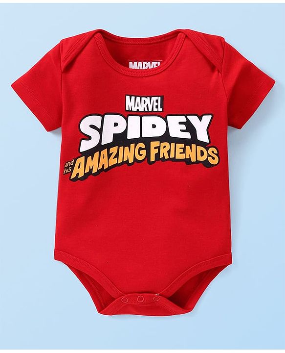 Babyhug Marvel Interlock Knit Half Sleeves Onesies With Spiderman Graphics Pack Of 2 - White & Red