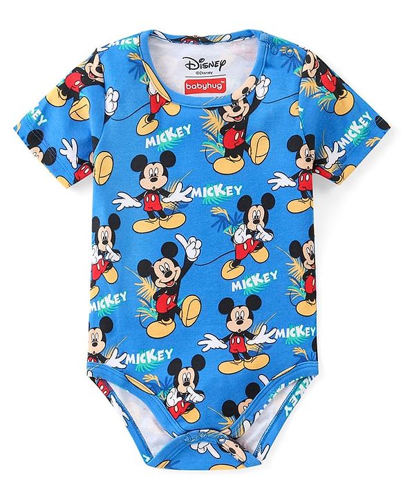 Babyhug Disney Cotton Knit Half Sleeves Onesies with Mickey Mouse Graphics Pack of 3 - Multicolour