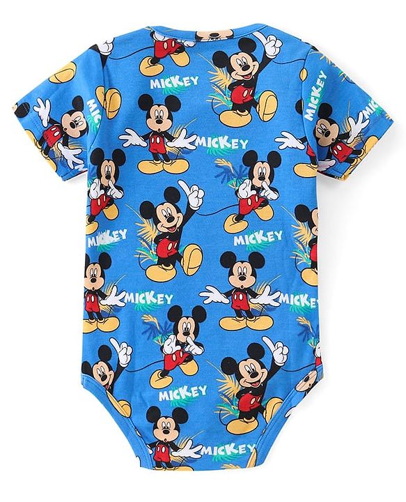 Babyhug Disney Cotton Knit Half Sleeves Onesies with Mickey Mouse Graphics Pack of 3 - Multicolour