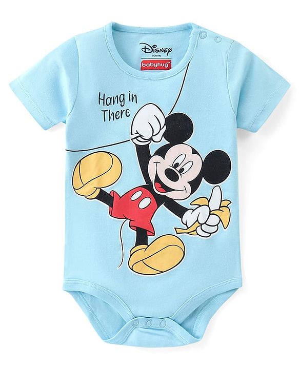 Babyhug Disney Cotton Knit Half Sleeves Onesies with Mickey Mouse Graphics Pack of 3 - Multicolour